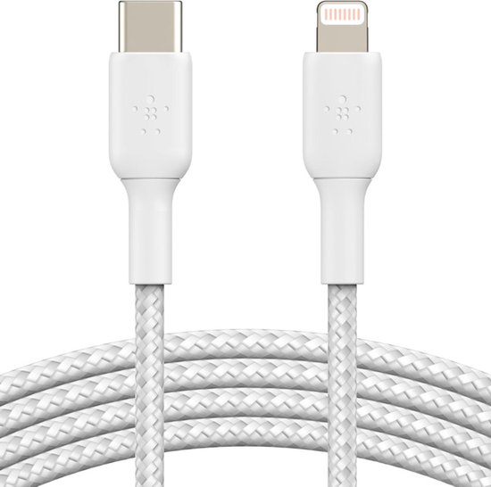 Belkin Braided iPhone Lightning naar USB-C kabel - 2m - wit