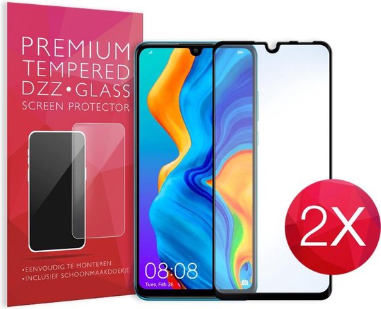 2X Screen protector - Tempered glass - Full Cover - screenprotector geschikt voor Huawei P30 Lite New Edition - Glasplaatje voor telefoon - Screen cover - 2 PACK