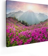 Artaza Canvas Schilderij Rhododendron Bloemenveld In De Alpen - 50x40 - Foto Op Canvas - Canvas Print