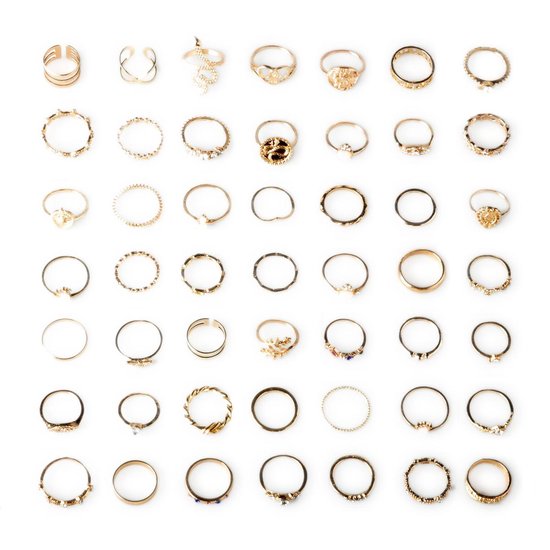 Luxore® Ringenset met 56 Stuks Gouden Ringen – Goudkleurige Sieraden Set - Dames & Vrouwen - Geschenkset & Cadeautje