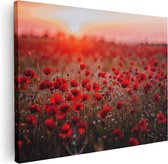 Artaza Canvas Schilderij Rode Klaprozen Bloemenveld Zonsondergang - 80x60 - Foto Op Canvas - Canvas Print