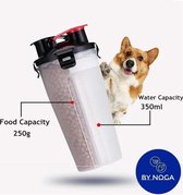 By Noga @ 2 in 1 voer en drinkfles voor huisdieren - Kat - Hond -  incl. opvouwbare siliconen bak 350 ml - Wit - Transparant