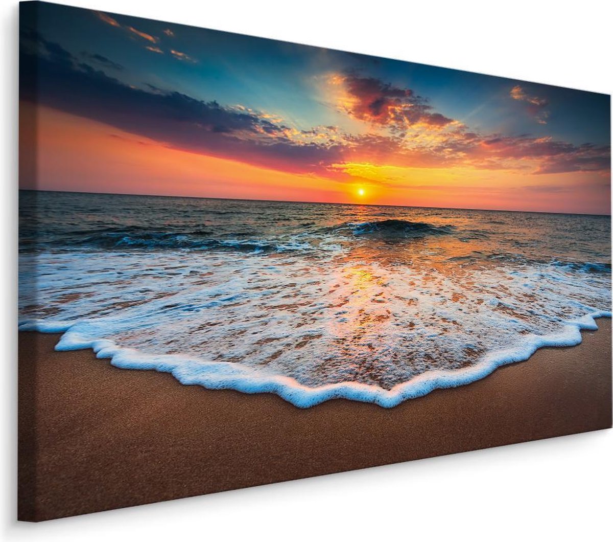 karo-art Schilderij - Zonsondergang op de zee , Wanddecoratie , Premium print Multikleur