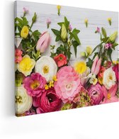 Artaza Canvas Schilderij Bloemen Op Een Witte Houten Achtergrond - 100x80 - Groot - Foto Op Canvas - Canvas Print