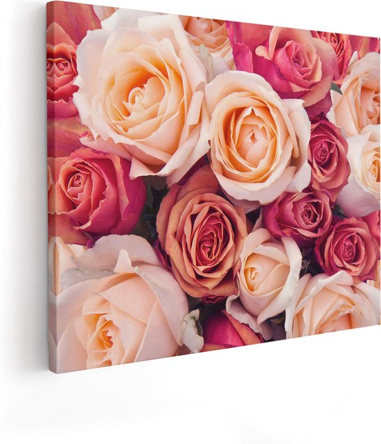 Artaza Canvas Schilderij Roze Rozen Achtergrond - Bloemen - 100x80 - Groot - Foto Op Canvas - Canvas Print