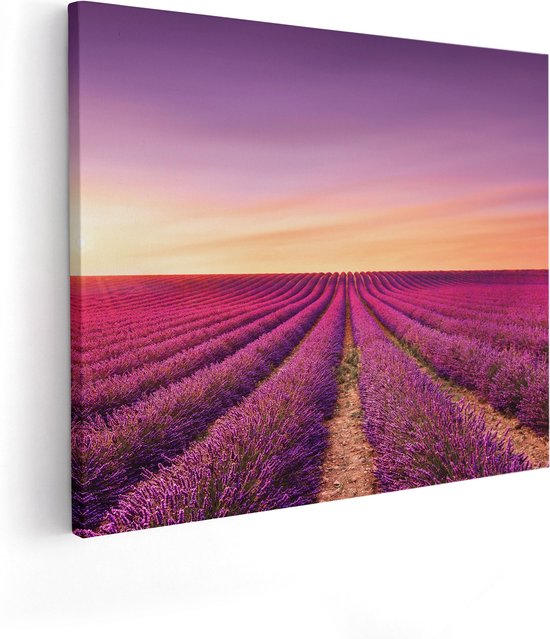 Artaza Canvas Schilderij Paarse Lavendel Bloemenveld - 100x80 - Groot - Foto Op Canvas - Canvas Print