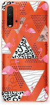 Leuk TPU Back Cover Xiaomi Redmi 9T | Poco M3 GSM Hoesje Doorzichtig Flamingo Triangle