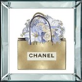 40 x 40 cm - Spiegellijst met prent - chanel tas met bloemen - prent achter glas