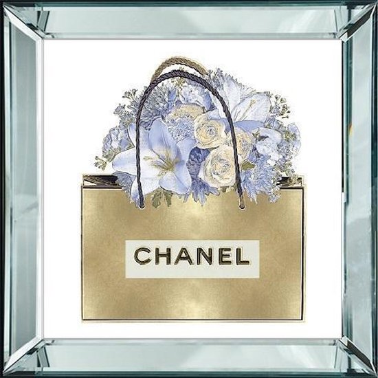 40 x 40 cm - Cadre miroir avec impression - sac chanel avec fleurs -  impression