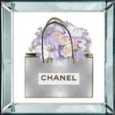 40 x 40 cm - Spiegellijst met prent - Chanel tas met bloemen - prent achter glas