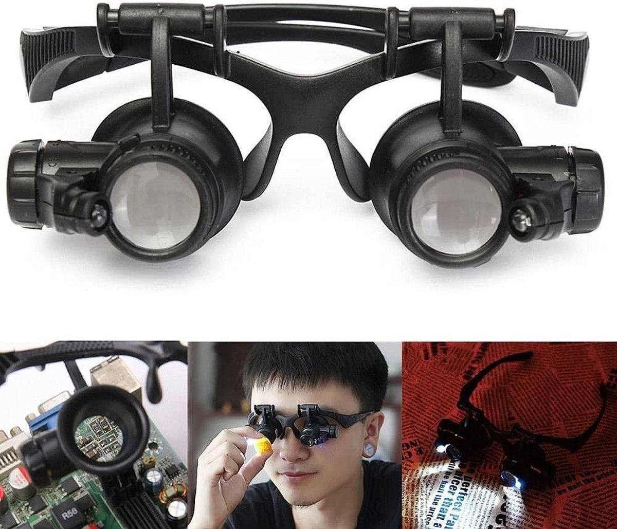Professionele 20x Horlogereparatiebril, Professionele LED-verlichte Vergrootglas, voor Juwelier, Horlogemaker, Muntkenner