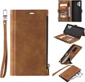 Voor Samsung Galaxy A72 Side Rits Terug Kaart Horizontale Flip PU Lederen Case met Kaartsleuven & Portemonnee & Fotolijst & Lanyard (Geel)