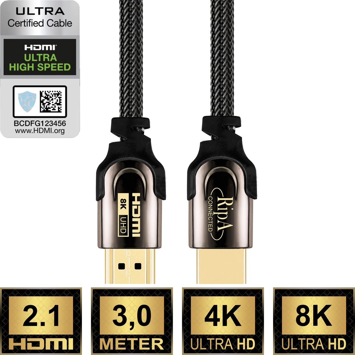 Ripa Connected HDMI Kabel 2.1 - 3M - Ultra HD 4K 8K eARC - HDMI naar HDMI -  PS4 PS5 | bol