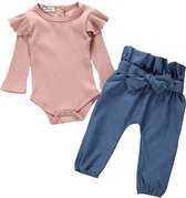 Babyset - kleding - jeans en roze romper - roze en blauw - volledige outfit