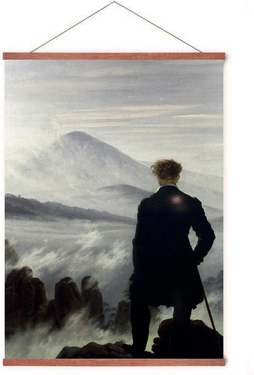 Poster In Posterhanger - Der Wanderer - Kader Hout - Caspar David Friedrich - 70x50 cm - Ophangsysteem