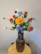 Zijden boeket - Zijden bloemen - Blauw/oranje/wit - 80cm hoog