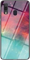 Voor Samsung Galaxy A30 Sterrenhemel Geschilderd Gehard Glas TPU Schokbestendig Beschermhoes (Kleur Sterrenhemel)