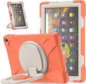 Siliconen + pc-beschermhoes met houder en schouderriem voor Amazon Kindle Fire HD 10 2021 (Living Coral)