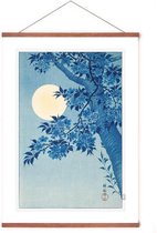 Poster In Posterhanger - 'Bloeiende Kers in het Maanlicht' - Kader Hout - Ohara Koson - 70x50 cm - Kunst - Ophangsysteem