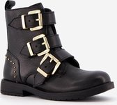 Groot leren meisjes biker boots - Zwart - Maat 24 - Echt leer