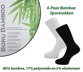 6-Paar Bamboe Sportsokken 3x Wit en 3x Zwart-Maat 39-42
