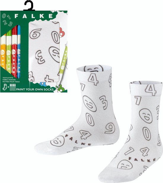Number Paint Set Sokken voor meisjes en jongens dun patroon Robuust Katoen Wit Kinderen sokken - Maat 31-34