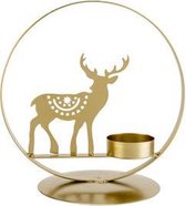 TheeLichthouder Metaal Rond - Waxinelichthouder - Circle Deer Goud - 15,5cm