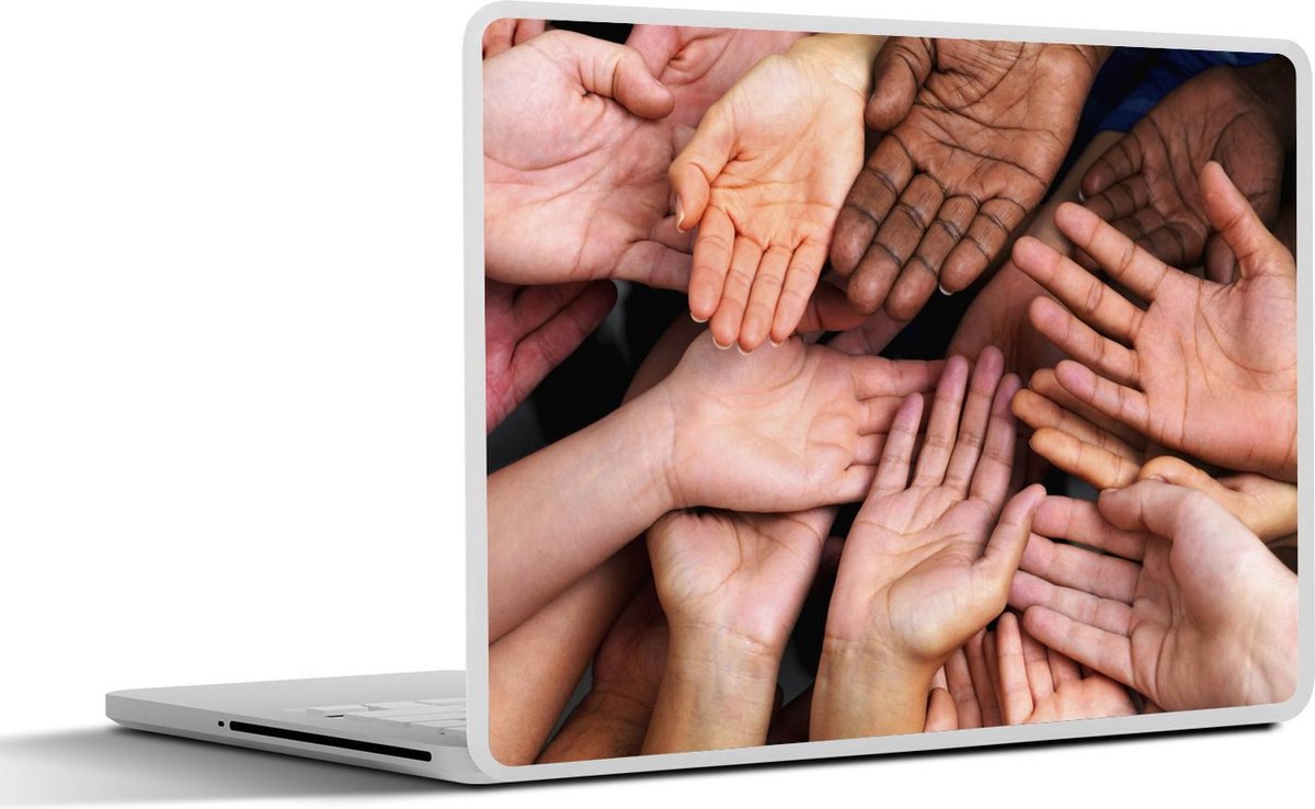 Afbeelding van product SleevesAndCases  Laptop sticker - 14 inch - Handen met verschillende huidskleuren met de palmen naar boven