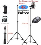 4Pcs statief 210cm Inc. Bluetooth Remote Shutter, Telefoonhouder, 360 ° Draaigreep horizontaal - Camerastatief - smartphone Tripod - Fairco