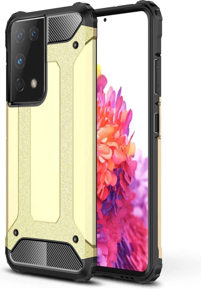 Armor Hybrid Geschikt Voor Samsung Galaxy S21 Ultra Hoesje - Goud
