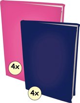 Rekbare boekenkaften A4 - 4 x Donkerblauw & 4 x Roze (4 stuks)