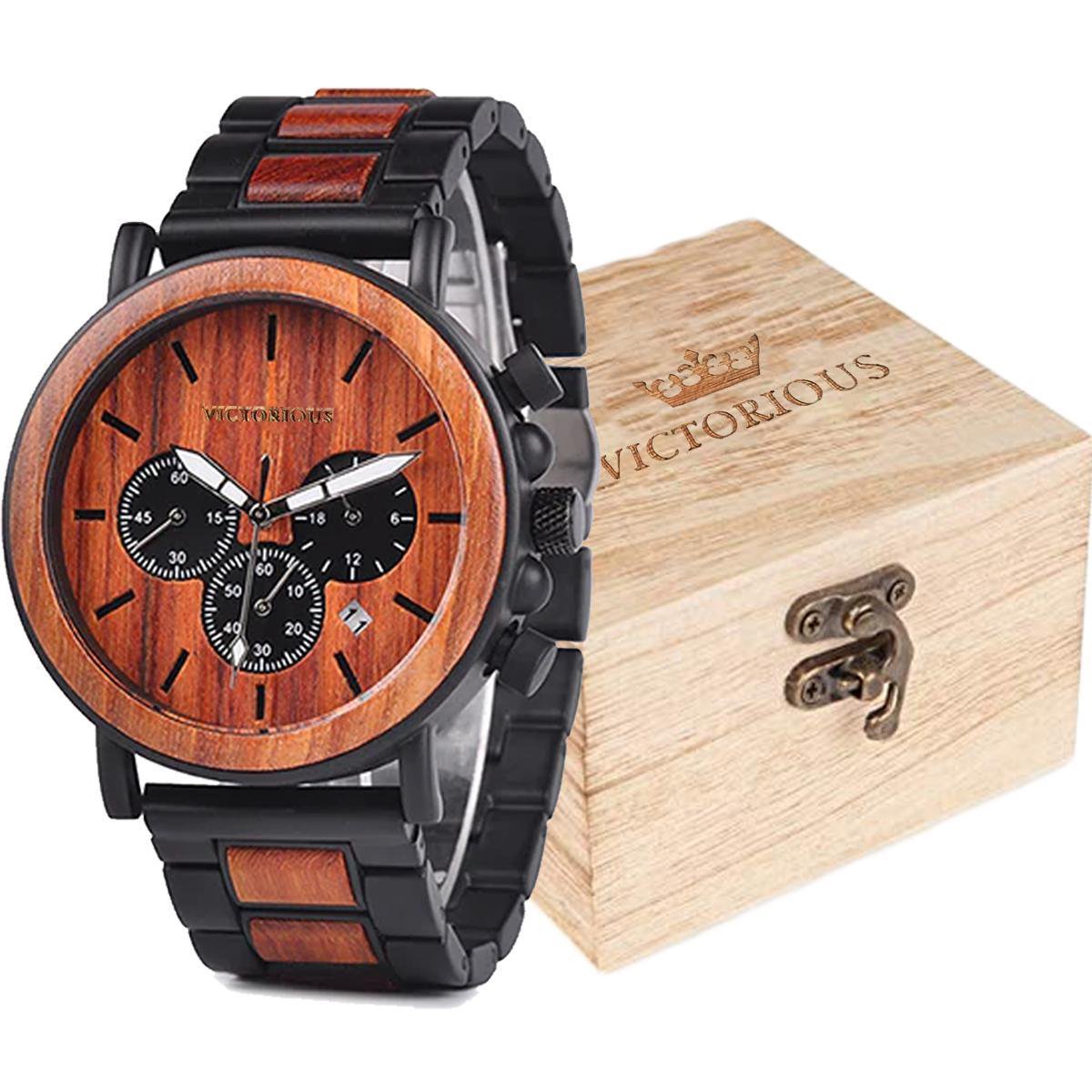 Victorious Houten Horloge Heren Wood Collections - Zwart-Bruin - Ø44mm