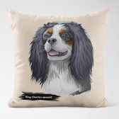 Sierkussen - King Charles-spaniël Gebroken Met Je Eigen Naam - Wit - 45 Cm X 45 Cm