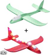 B-Joy 2 Pack LED Glider(s) LED XXL- Jouets' avion en mousse pour cerf-volant d'extérieur - Avion jetable 48 cm avec éclairage | Couleur Rouge / Blauw