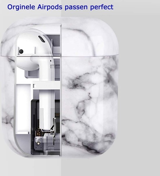 Studio Air® Airpods 2 Hoesje Marmer - Stevige Airpods Case ook geschikt als Airpods 1 Hoesje - Zilver Zwart