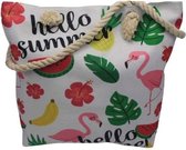 Strandtas wit met flamingo,s