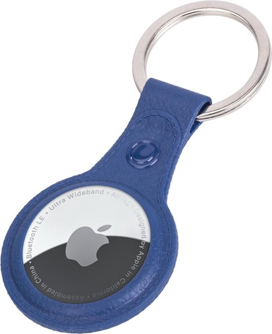 Hoesje Geschikt voor Apple AirTag Sleutelhanger Hoes - Hoesje Geschikt voor Apple AirTag Hoesje Hanger Case Leder Look Sleutelhanger - Donkerblauw