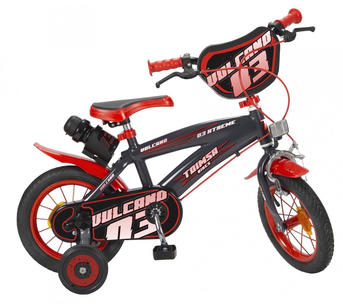 Toimsa Volcano Jongensfiets - Kinderfiets voor Jongens - 12 Inch 22 cm - Trommelrem - Zwart/Rood