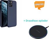 Silicone Case Geschikt Voor Apple Iphone 11 Pro Max - Blauw Met Draadloze Oplader