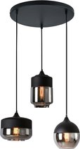 KLIMliving Moorea - Hanglamp Woonkamer - 3x E27 fitting - Zwart - Glas - Smoke - Hanglamp industrieel - Hanglamp Eetkamer - Hanglamp set - Hanglamp modern - Inclusief plafondplaat