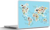 Laptop sticker - 12.3 inch - Wereldkaart - Kinderen - Kleuren - Dieren - Blauw - Jongens - Meisjes