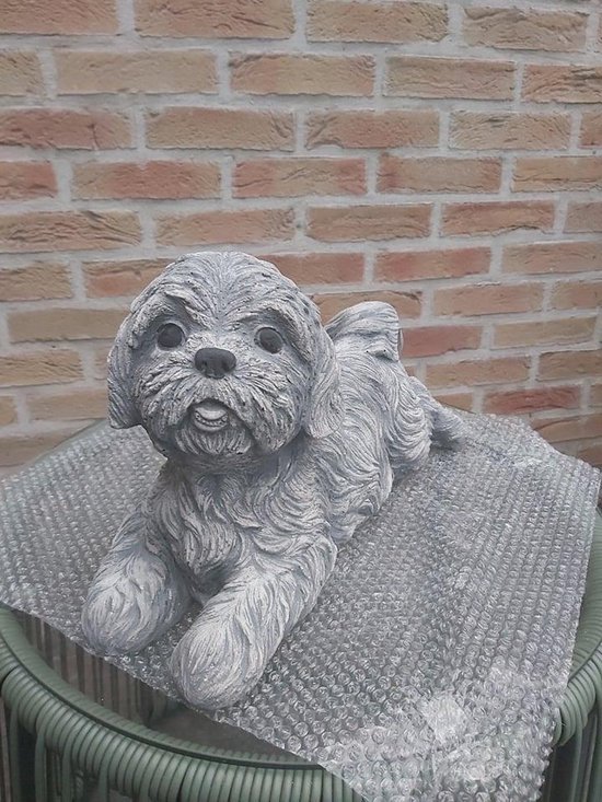 Shih tzu hond beton 33cm lang grijs beeld shihtzu tuinbeeld | bol.com