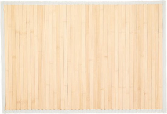 Bamboe Mat Tapijt Naturel| Beige textielrand | Badmatjes - Natuurlijke Bamboe badmat -50 x 75 cm