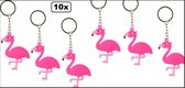 10x Sleutelhanger flamingo 6,5 cm roze - Sleutel hanger hawai strand beach tropical party festival thema feest uitdeel