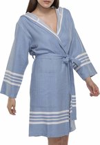 Hamam Badjas Sun Air Blue -  XL/XXL - korte sauna badjas met capuchon - korte ochtendjas - korte duster - dunne badjas - unisex badjas