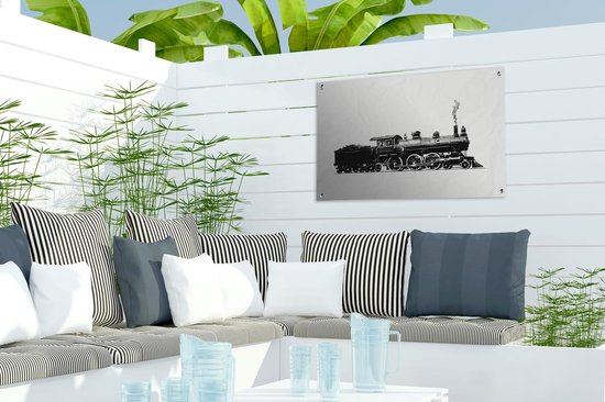 Décoration de jardin Rétro - Train - Dessin - 60x40 cm - Affiche de jardin