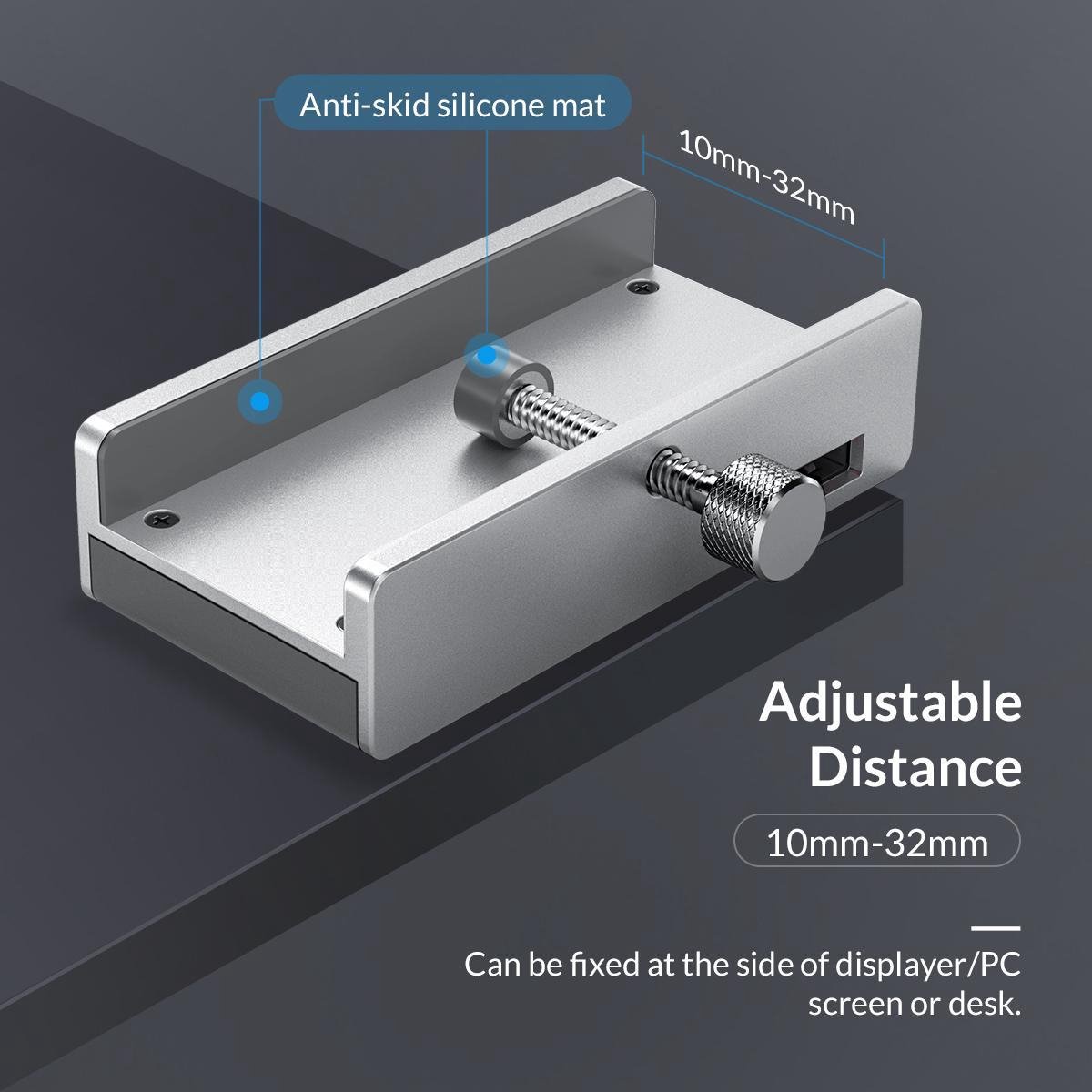 ORICO Aluminium USB 3.0 hub met 2x USB-A en kaartlezer - clip-on design - Zilver