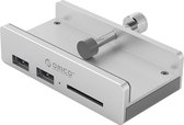 ORICO Aluminium USB 3.0 hub met 2x USB-A en kaartlezer - clip-on design - Zilver