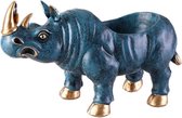 BaykaDecor - Uniek Neushoorn Beeld - Multifunctioneel - Rhino Snoeppot - Sleutelhouder - Woondecoratie - Retro Blauw Goud - 30 cm