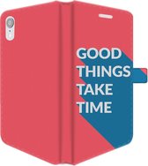 Apple iPhone XR Telefoonhoesje - Portemonneehoesje  - Met pasjeshouder - Met Quote - Good Things - Rood